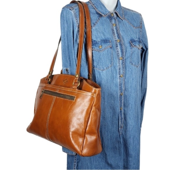 Patricia Nash Brown Poppy Tote Leather structured Shoulder Bag - Picture 4 of 12
